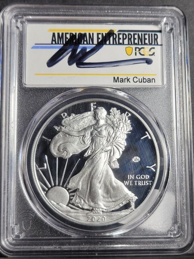 yɔi/iۏ؏tz AeB[NRC _RC [] 2020 wv[tVo[AJC[OV75 Privy PCGS PR70 FDI Mark Cuban 2020 W Proof Silver American Eagle V75 Privy PCGS PR70 FDI Signed by Mark Cuban