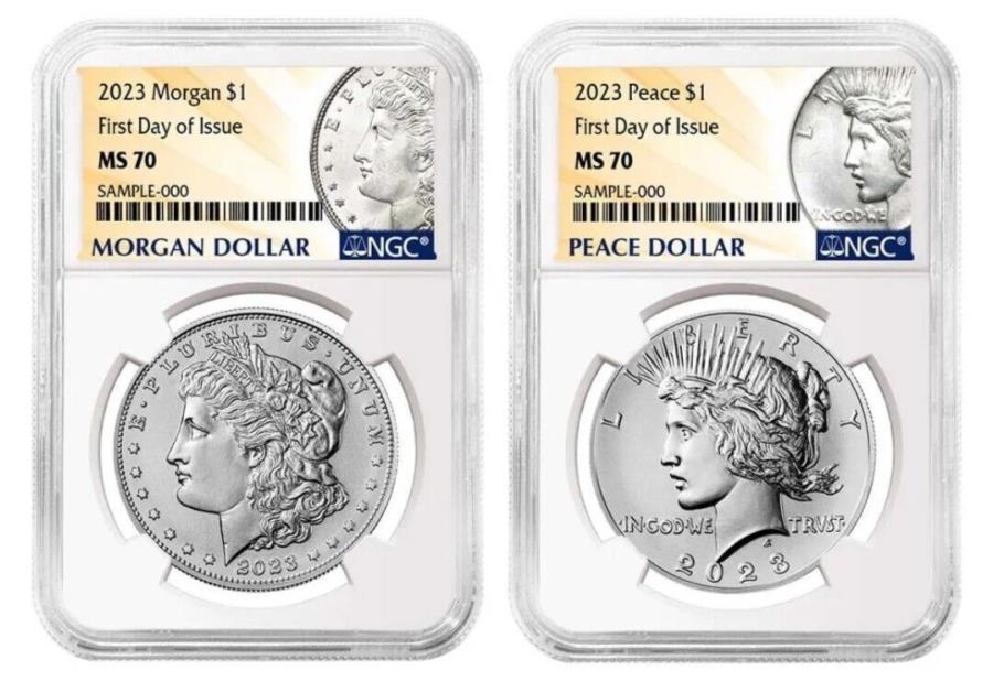 yɔi/iۏ؏tz AeB[NRC _RC [] PRESALE -2023 $ 1 MORGAN and PEACE SILVER DOLLAR 2PC SET NGC MS70 FDI MORGAN 'AP Presale - 2023 $1 Morgan and Peace Silver Dollar 2pc Set NGC MS70 FDI Morgan ',P