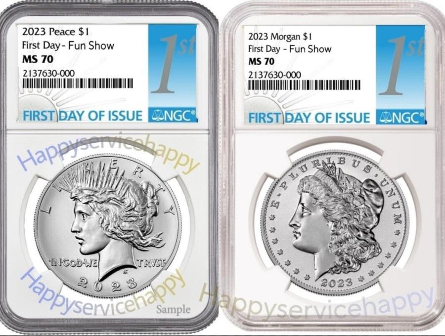 yɔi/iۏ؏tz AeB[NRC _RC [] yV[-2023 $ 1[Ks[XVo[_[2pcZbgNGC MS70v FUN SHOW- 2023 $1 Morgan & Peace Silver Dollar 2pc Set NGC MS70 First Day ISSUE