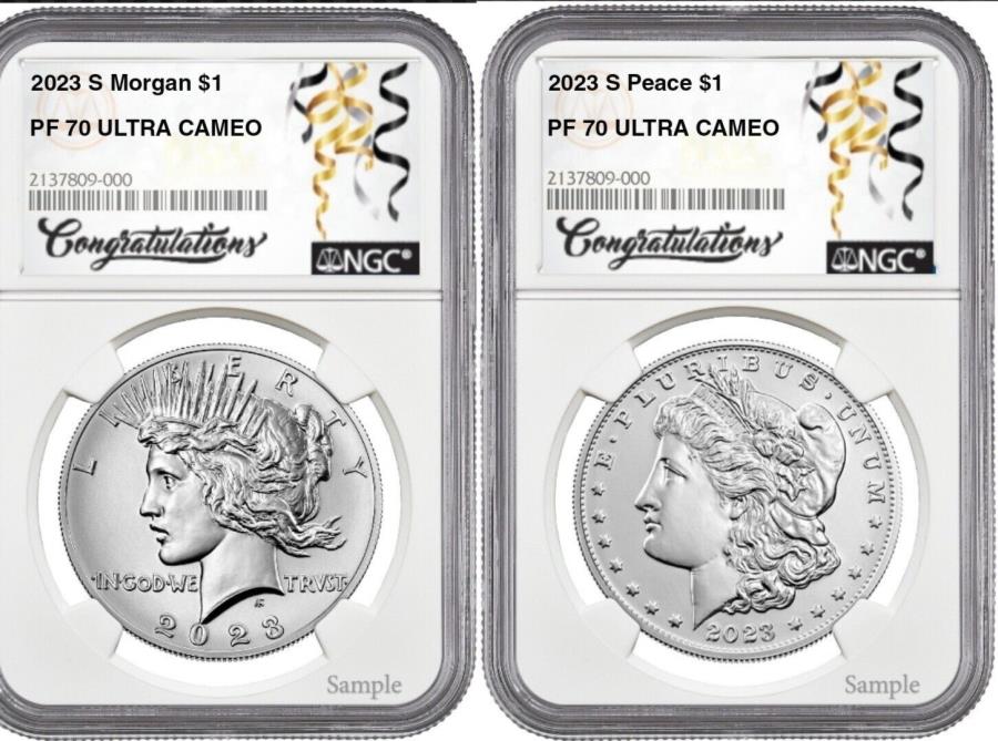 yɔi/iۏ؏tz AeB[NRC _RC [] 2023 S MorganPeace Silver Dollar NGC PF70߂łƂ2PC Set Presale + 2023 S MORGAN & PEACE Silver Dollar NGC PF70 Congratulations 2pc Set PRESALE +