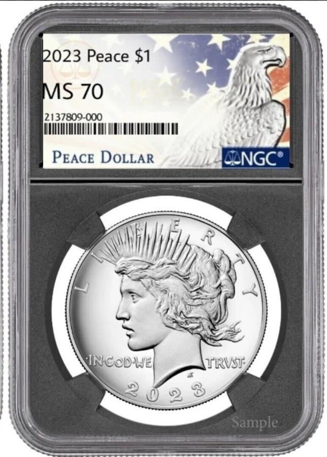 2023 P Peace Silver Dollar NGC MS70 -BlackPresale 2023 P PEACE Silve...