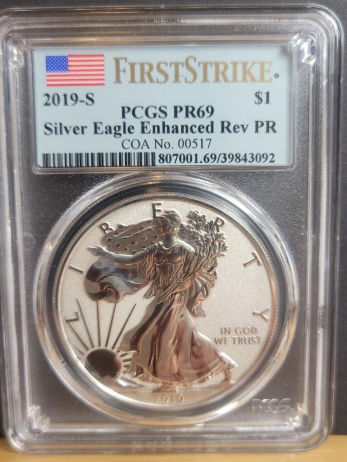 2019 S Silver Eagle Enhanced Reverse PCGS PR69 PF69 19XE COIN COA＃517（CERTなし） 2019 S Silver Eagle ENHANCED REVERSE PCGS PR69 PF69 19XE COIN COA# 517 (NO CERT)