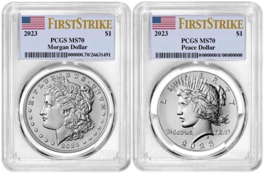 yɔi/iۏ؏tz AeB[NRC _RC [] 2023 P MorganPeace Silver Dollar $ 1 PCGS MS70 First Strike Flag 2023 P MORGAN & PEACE SILVER DOLLAR $1 PCGS MS70 FIRST STRIKE FLAG