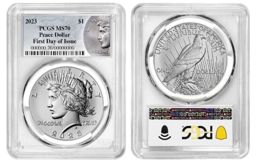 yɔi/iۏ؏tz AeB[NRC _RC [] 2023 P Peace Silver Dollar $ 1 PCGSMS70̏Vo[ 2023 P PEACE SILVER DOLLAR $1 PCGS MS70 FIRST DAY OF ISSUE SILVER