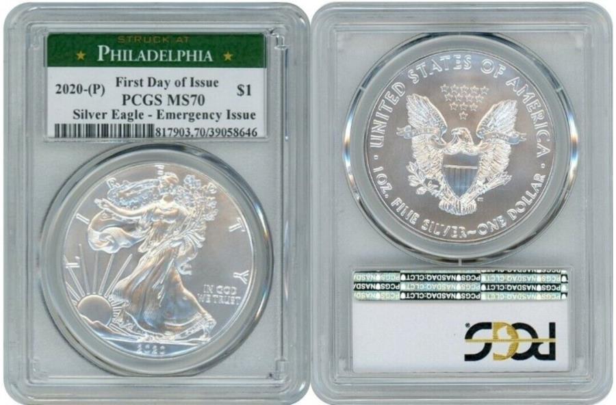 yɔi/iۏ؏tz AeB[NRC _RC [] 2020 PVo[AJC[O$ 1ً}PCGSMS70 FDOItBftBAtHOX|bg 2020 P SILVER AMERICAN EAGLE $1 EMERGENCY PCGS MS70 FDOI PHILADELPHIA FOG-SPOTS