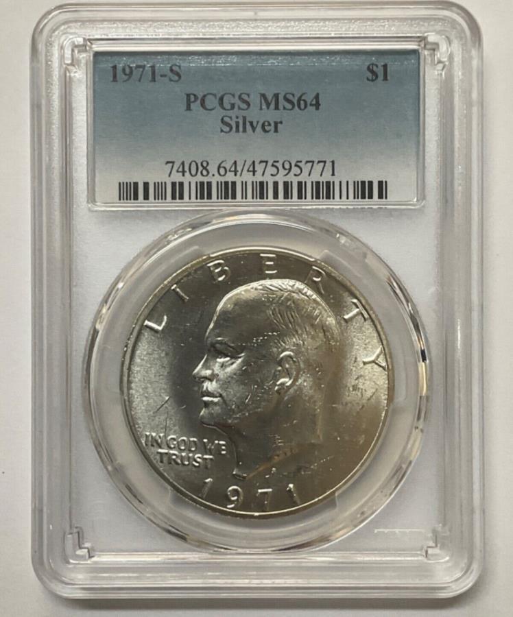 yɔi/iۏ؏tz AeB[NRC _RC [] 1971 S Silver Eisenhower Dollar $ 1 PCGS MS64 1971 S SILVER EISENHOWER DOLLAR $1 PCGS MS64