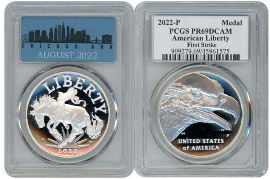 yɔi/iۏ؏tz AeB[NRC _RC [] 2022 P SILVER AMERICAN LIBERTY PCGS PR69DCAMt@[XgXgCNxChicago Ana C2 2022 P SILVER AMERICAN LIBERTY PCGS PR69DCAM FIRST STRIKE LABEL CHICAGO ANA C2