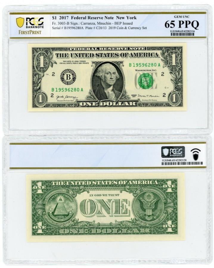 2017Ϣˮ٥$ 1˥塼衼PCGS GEM UNC 65 PPQ 2017 FEDERAL RESERVE NOTE $1 ...