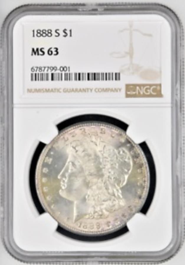 yɔi/iۏ؏tz AeB[NRC _RC [] 1888 S Morgan Silver Dollar $ 1 NGC MS63 6787799-001 1888 S MORGAN SILVER DOLLAR $1 NGC MS63 6787799-001