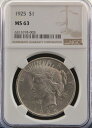 yɔi/iۏ؏tz AeB[NRC _RC [] 1925Vo[s[X_[^Cv2 NGC MS63 1925 Silver Peace Dollar Type 2 NGC MS63