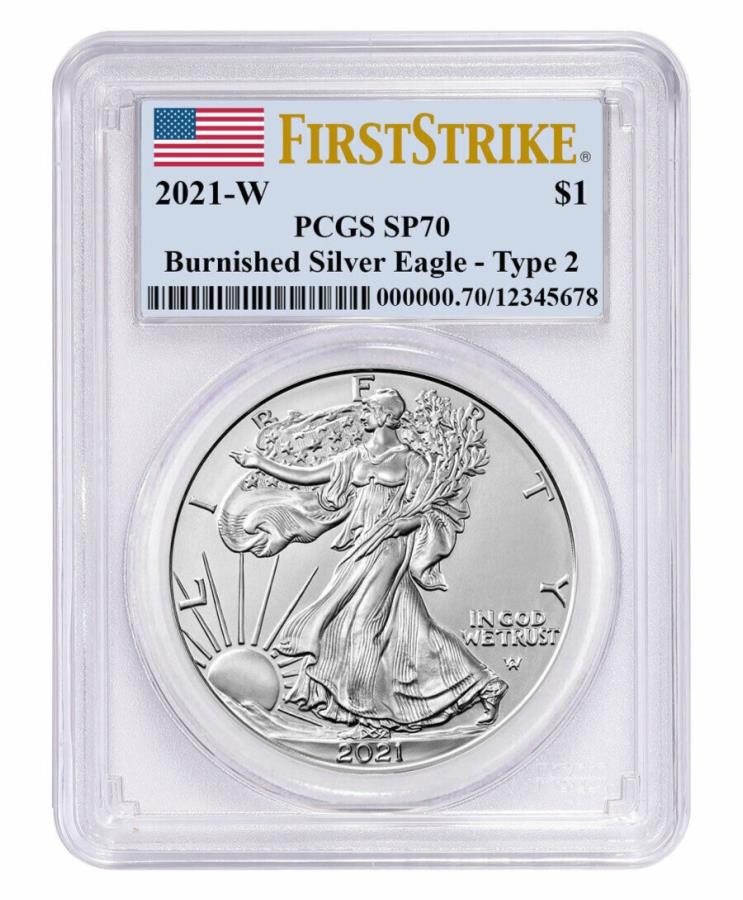 yɔi/iۏ؏tz AeB[NRC _RC [] 2021 w $ 1o[??fBOAJVo[C[O1IX^Cv2 PCGS SP70 FStOx 2021 W $1 Burnished American Silver Eagle 1-oz Type 2 PCGS SP70 FS Flag Label