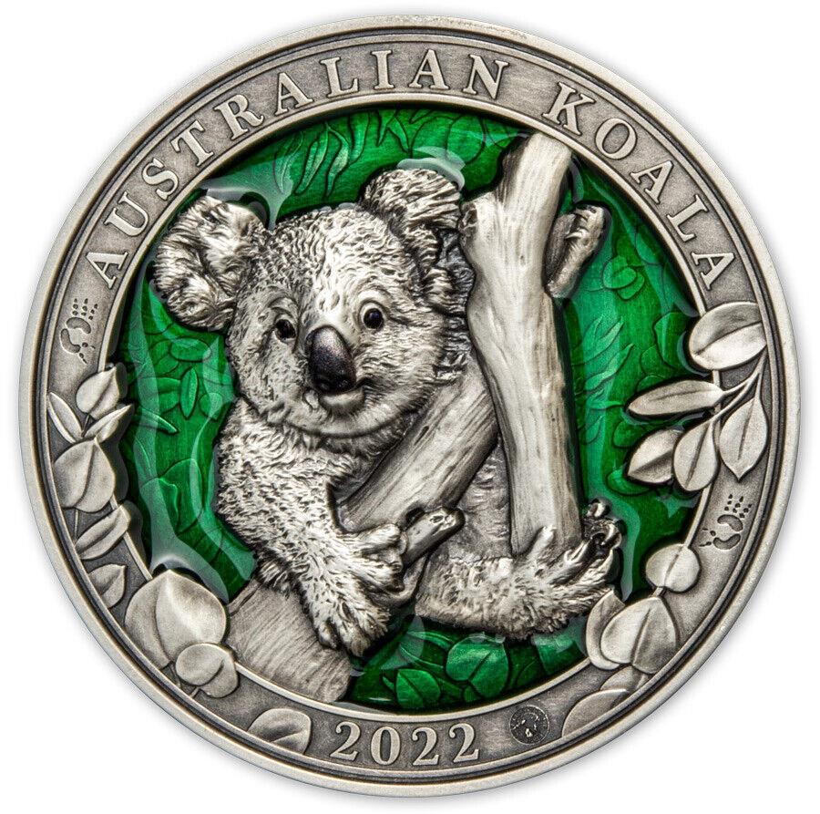  アンティークコイン モダンコイン  2022野生生物のバルバドスカラーコアラUHR 3オンスシルバーアンティーク 2022 Barbados Colors of the Wildlife Koala UHR 3 oz Silver Antique