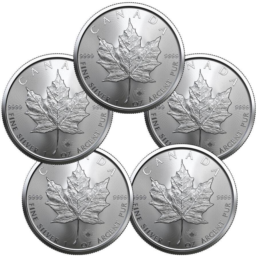 yɔi/iۏ؏tz AeB[NRC _RC [] 5 2023Ji_1IXVo[[v[t$ 5RCgem bu Lot of 5 2023 Canada 1 oz Silver Maple Leaf $5 Coins GEM BU