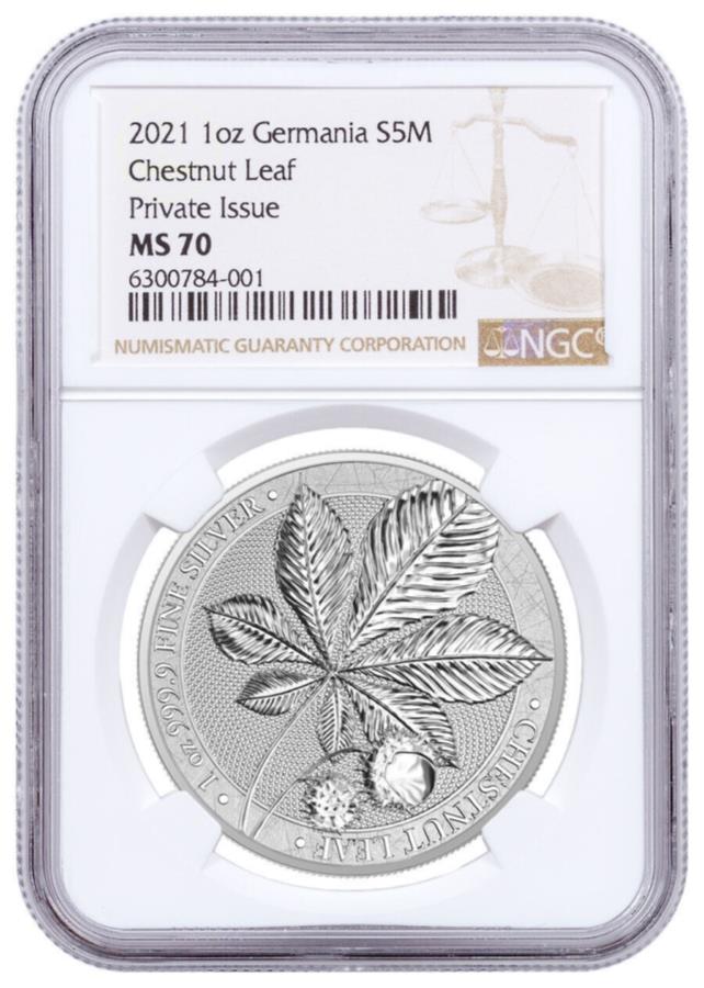 2021ޥ˥ߥȿÿӷ1󥹶NGC MS70 2021 Germania Mint Mythical Forest Chestnut Leaf 1 oz Silver Medal NGC MS70