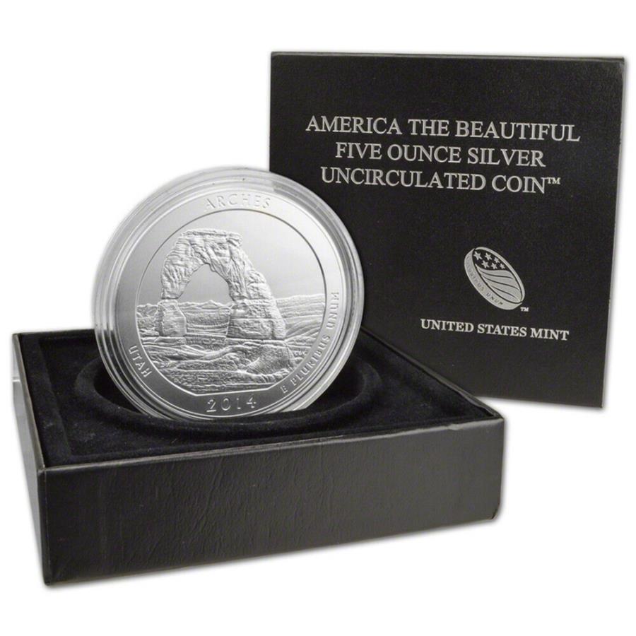  アンティークコイン モダンコイン  2014 P ATBアーチ国立公園シルバーUNCIRCULATED COIN 5 OZ 25C OGP 2014 P ATB Arches National Park Silver Uncirculated Coin 5 oz 25C in OGP