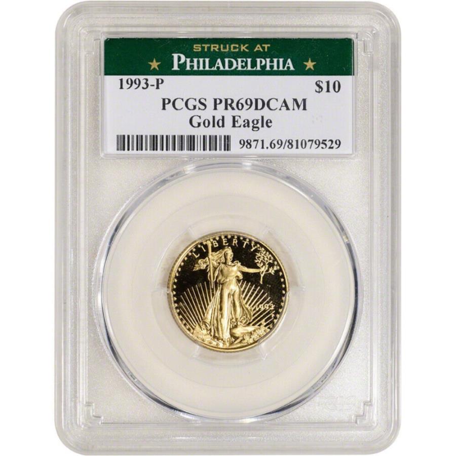 yɔi/iۏ؏tz AeB[NRC _RC [] 1993 PAJS[hC[Ov[t1/4IX$ 10 -PCGS PR69 DCAMtBftBAx 1993 P American Gold Eagle Proof 1/4 oz $10 - PCGS PR69 DCAM Philadelphia Label