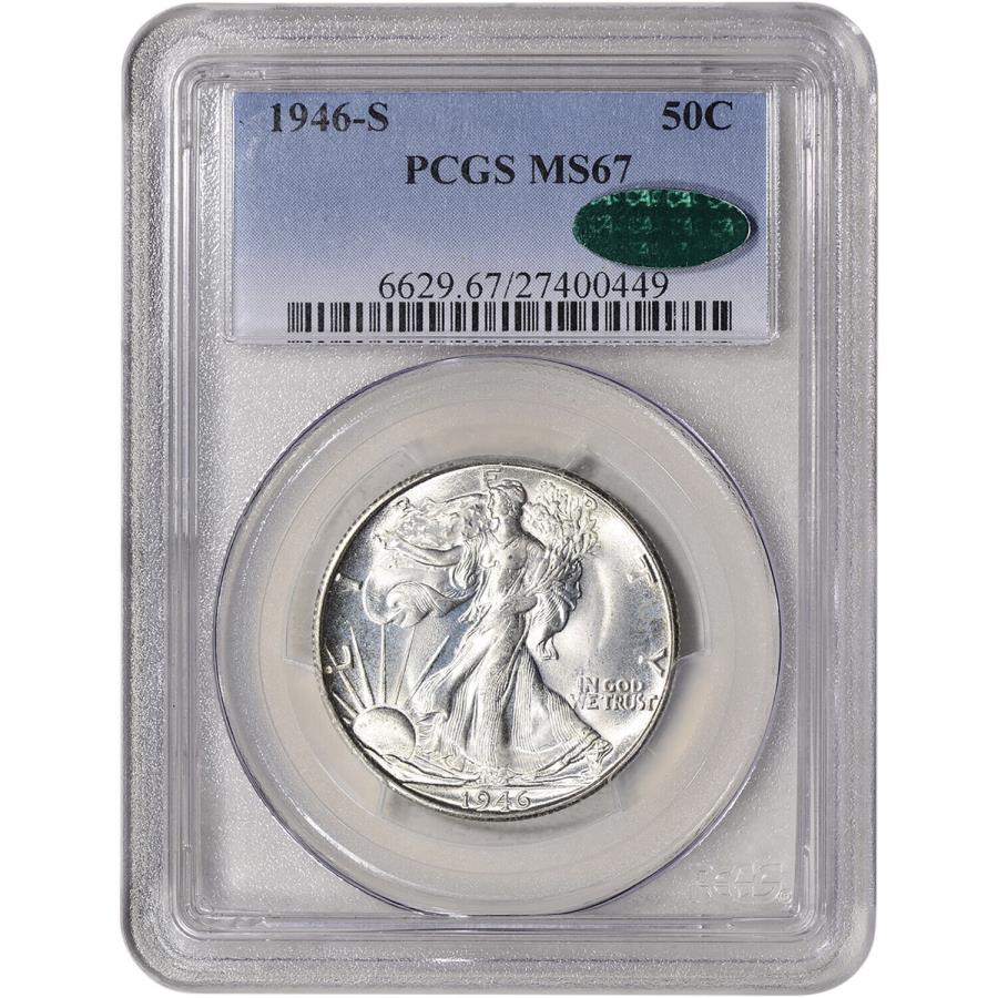 yɔi/iۏ؏tz AeB[NRC _RC [] 1946 SčEH[LOoeBVo[n[t_[50c -PCGS MS67 CAC 1946 S US Walking Liberty Silver Half Dollar 50C - PCGS MS67 CAC Verified