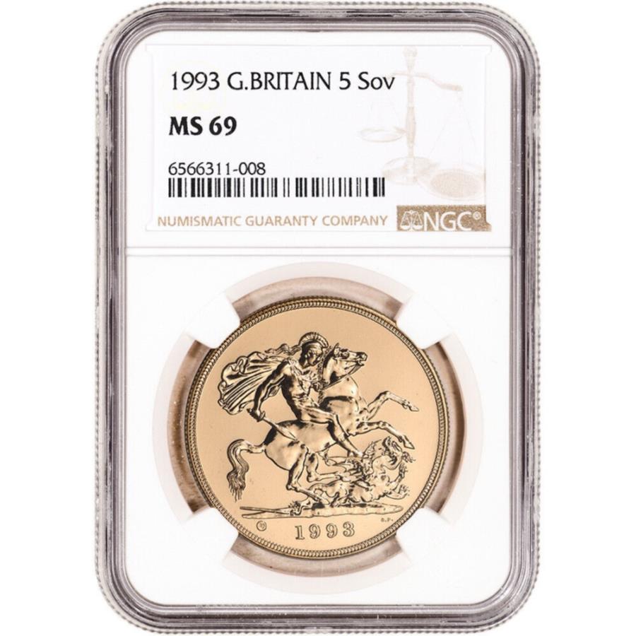 ڶ/ʼݾڽա ƥ 󥳥 [̵] 1993졼ȥ֥ƥ󥴡5֥5ݥ-NGCMS69 1993 Great Britain Gold 5 Sovereign ?5 - NGC MS69