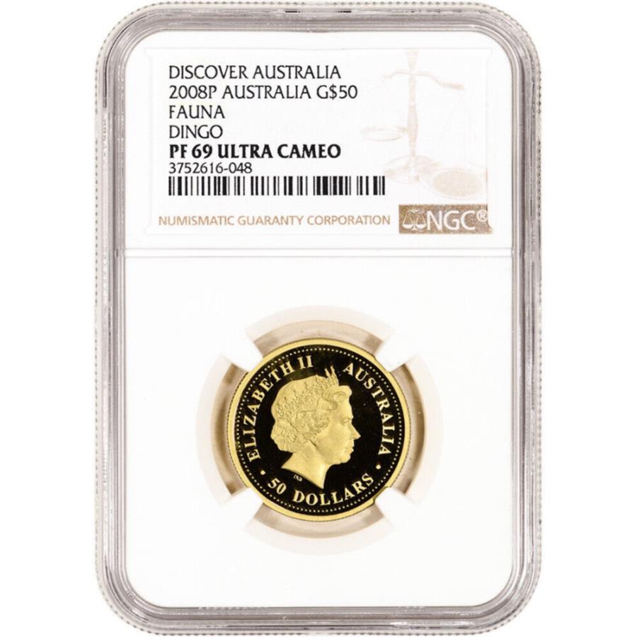 【極美品/品質保証書付】 アンティークコイン モダンコイン [送料無料] 2008 Pオーストラリアゴールド1/2オンス発見オーストラリアファウナディンゴプルーフ$ 50 -NGC PF69 2008 P Australia Gold 1/2 oz Discover Australia Fauna Dingo Proof $50 - NGC PF69