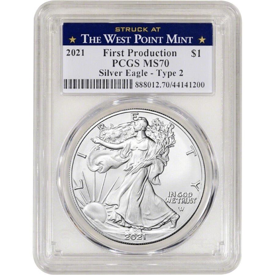 ڶ/ʼݾڽա ƥ 󥳥 [̵] 2021 American Silver Eagle Type2 -PCGSMS70եȥץWP٥ 2021 American Silver Eagle Type 2 - PCGS MS70 First Production WP Label