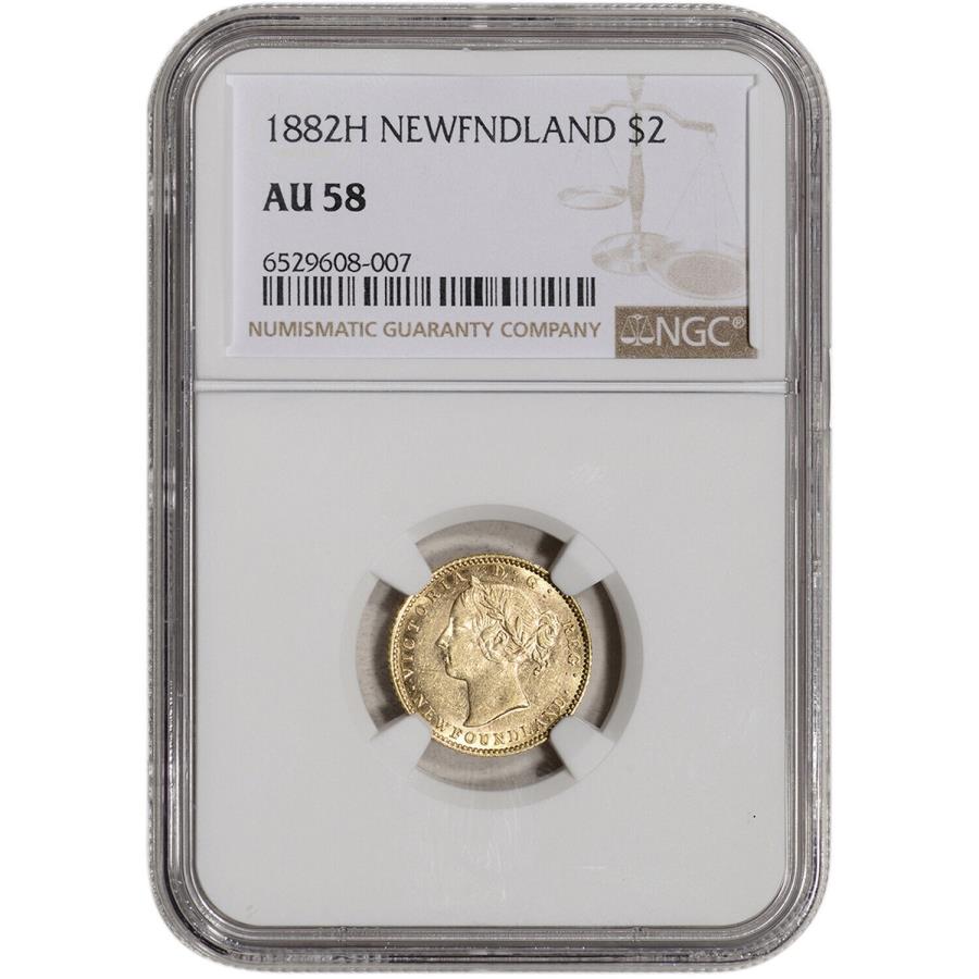 yɔi/iۏ؏tz AeB[NRC _RC [] 1882 HJi_j[t@hhS[h2h$ 2 -NGC AU58 1882 H Canada Newfoundland Gold 2 Dollars $2 - NGC AU58