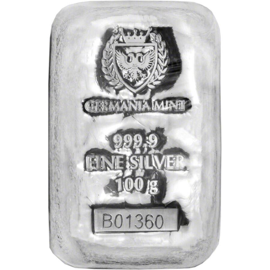 yɔi/iۏ؏tz AeB[NRC _RC [] 100ÕQ}jA~gVo[o[9999 100 gram Germania Mint Silver Bar 9999 Fine