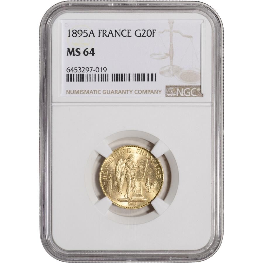 yɔi/iۏ؏tz AeB[NRC _RC [] 1895NtXS[h20t-NGCMS64 1895 A France Gold 20 Francs - NGC MS64