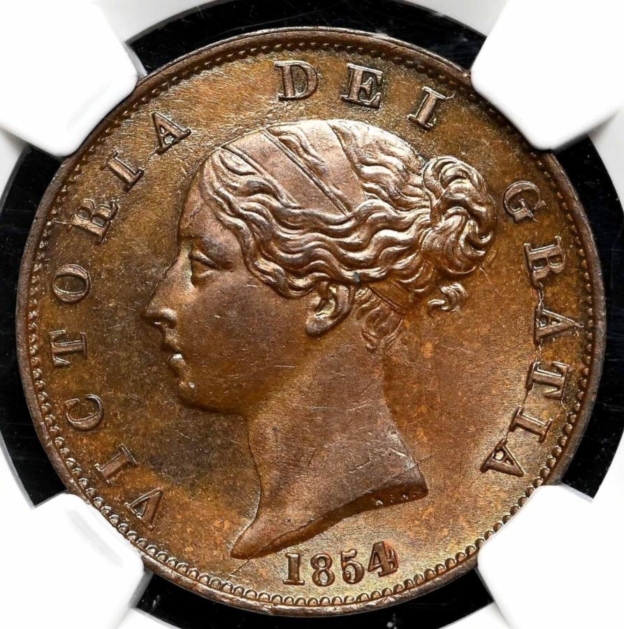  アンティークコイン モダンコイン  イギリス。ビクトリア女王、1854年ハーフペニー、ヤングヘッド、NGCMS65BN GREAT BRITAIN. Queen Victoria, 1854 Halfpenny, Young Head, NGC MS65 BN