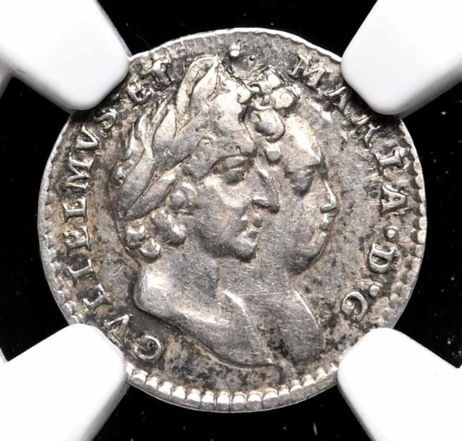 yɔi/iۏ؏tz AeB[NRC _RC [] CMXBEBAƃA[AVo[E[fB[2PA1691NANGCAU55 GREAT BRITAIN. William and Mary, Silver Maundy 2p, 1691, NGC AU55