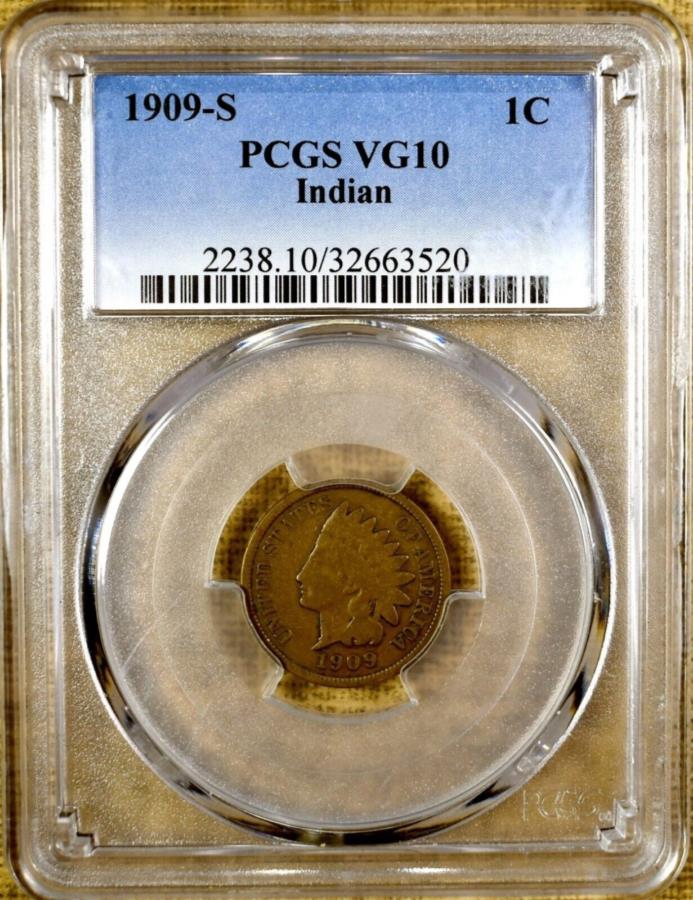 yɔi/iۏ؏tz AeB[NRC _RC [] 1909 -S PCGS VG10 INDIAN CENT -Key Date 1909-S PCGS VG10 Indian Cent - Key Date