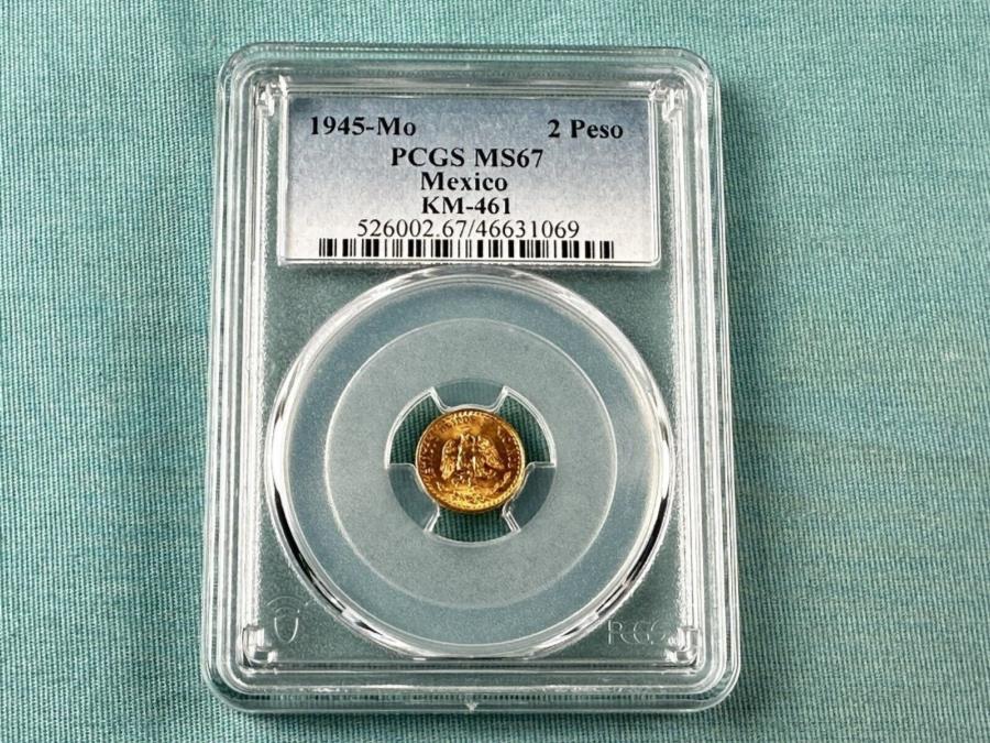  アンティークコイン モダンコイン  1945-Mo 2ペソメキシコDOSペソMS67 PCGS未循環ゴールドコインほぼトップポップ！ 1945-Mo 2 Peso Mexico Dos Pesos MS67 PCGS Uncirculated Gold Coin almost TOP POP!