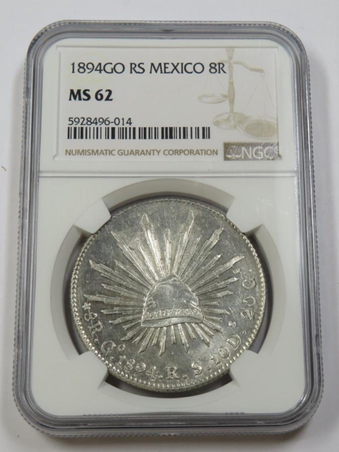 【極美品/品質保証書付】 アンティークコイン モダンコイン [送料無料] 1894 GO RS NGC MS62 |メキシコ - シルバーエイトリアル8Rコイン＃34366A 1894 GO RS NGC MS62 | MEXICO - Silver Eight Reales 8R Coin #34366A
