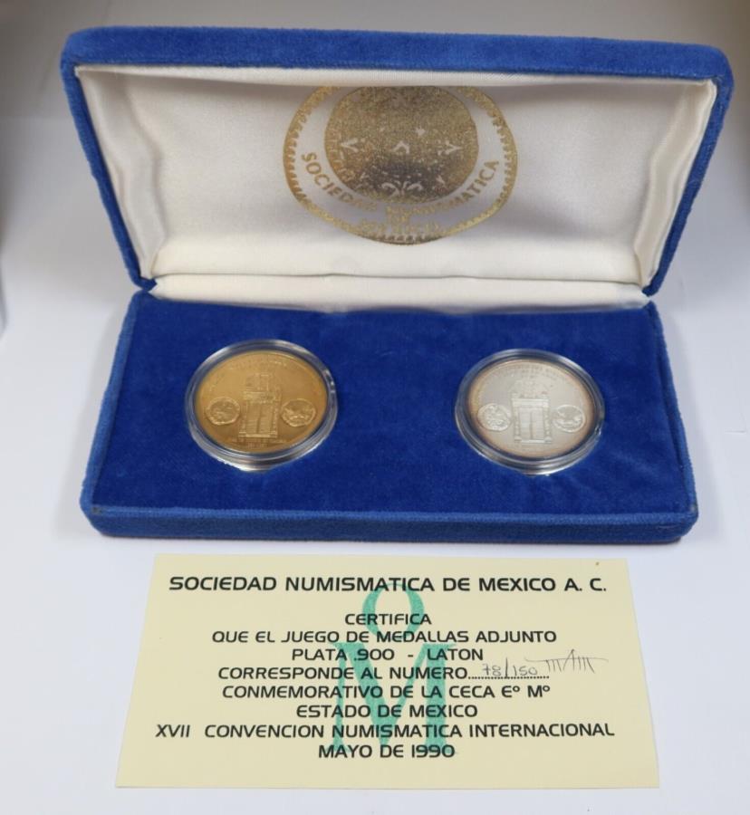 ڶ/ʼݾڽա ƥ 󥳥 [̵] 1990ᥭƼСݲʾ륻å34867M 1990 MEXICO Copper &Silver International Numismatic Convention Medal Set 34867M