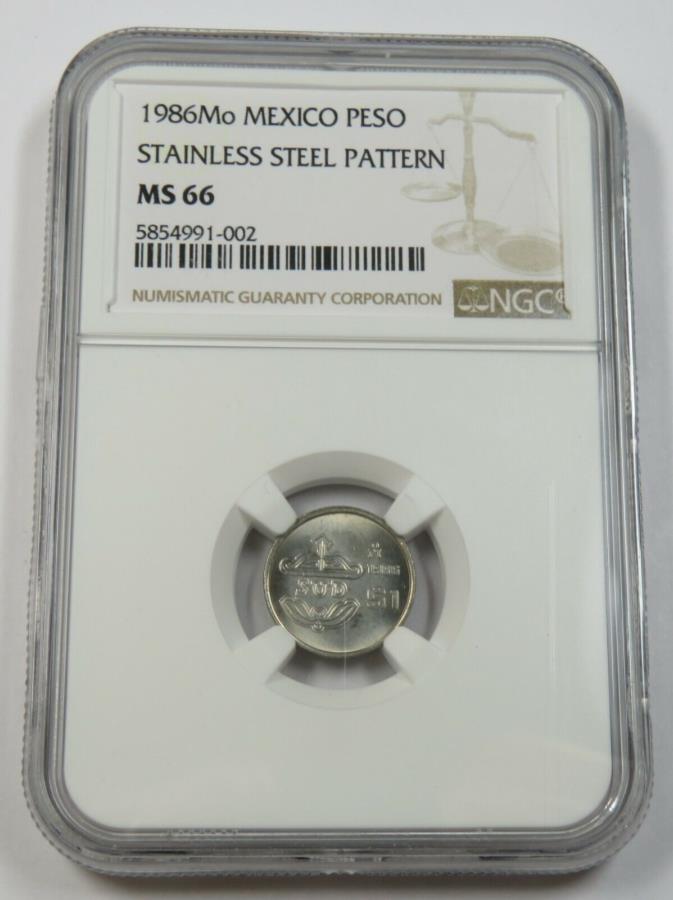 yɔi/iۏ؏tz AeB[NRC _RC [] 1986-Mo NGC MS66X`[p^[1y\1PLVRRC30763A 1986-Mo NGC MS66 Steel Pattern 1 Peso 1p Mexico Coin #30763A