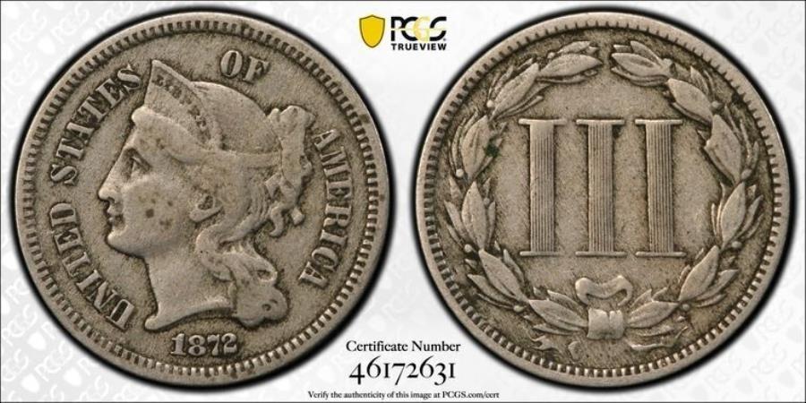 ڶ/ʼݾڽա ƥ 󥳥 [̵] 1872 PCGS VF20 | 3ȥ˥å-3C US40866A 1872 PCGS VF20 | Three Cent Nickel - 3c US Coin #40866A