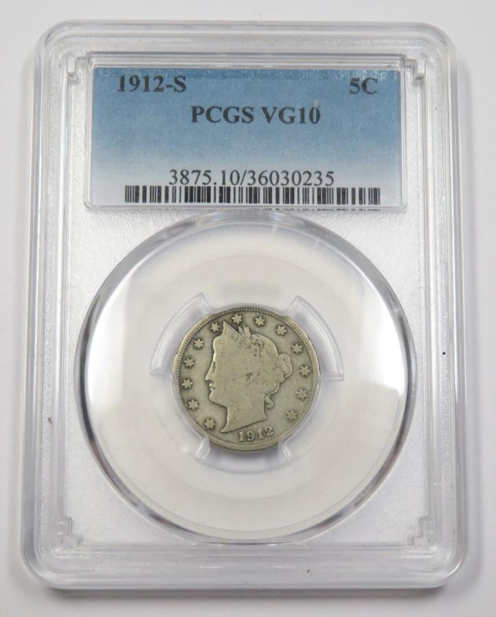 yɔi/iۏ؏tz AeB[NRC _RC [] 1912-S PCGS VG10 | vjbPoeBwbh-5C USRC33695A 1912-S PCGS VG10 | V Nickel Liberty Head - 5c US Coin #33695A