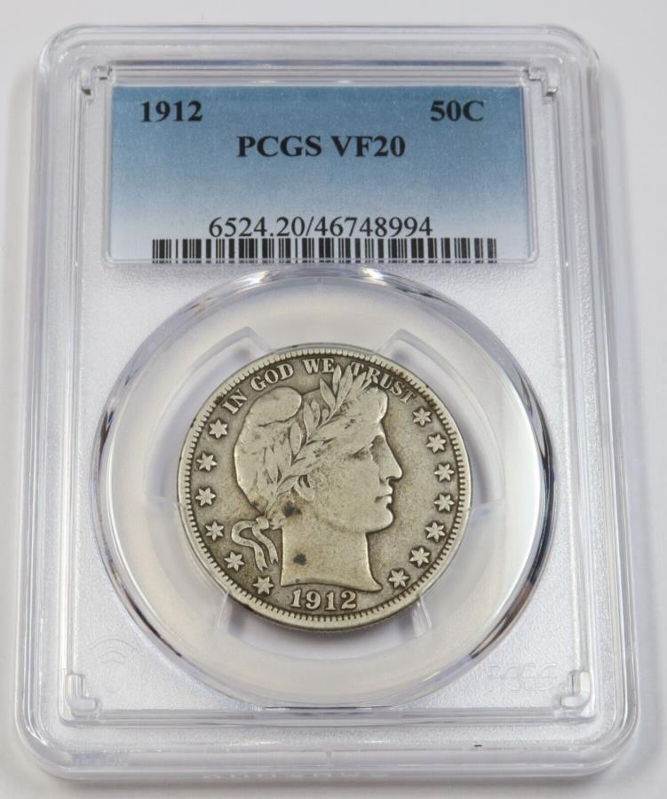 1912 P PCGS VF20 |シルバーバーバーハーフダラー-50C USコイン＃41906B 1912 P PCGS VF20 | Silver Barber Half Dollar - 50c US Coin #41906B