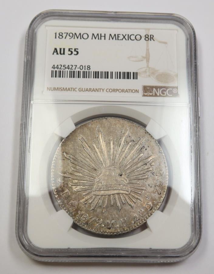 yɔi/iۏ؏tz AeB[NRC _RC [] 1879-MO MH NGC AU55 |LVRa - Vo[8AX8RRC35677A 1879-MO MH NGC AU55 | REPUBLIC of MEXICO - Silver Eight Reales 8R Coin #35677A