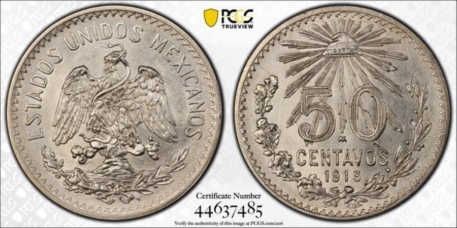 yɔi/iۏ؏tz AeB[NRC _RC [] 1913 M PCGS MS62 |LVR-50 Centavos 50c Coin39184a 1913 M PCGS MS62 | MEXICO - Fifty Centavos 50c Coin #39184A
