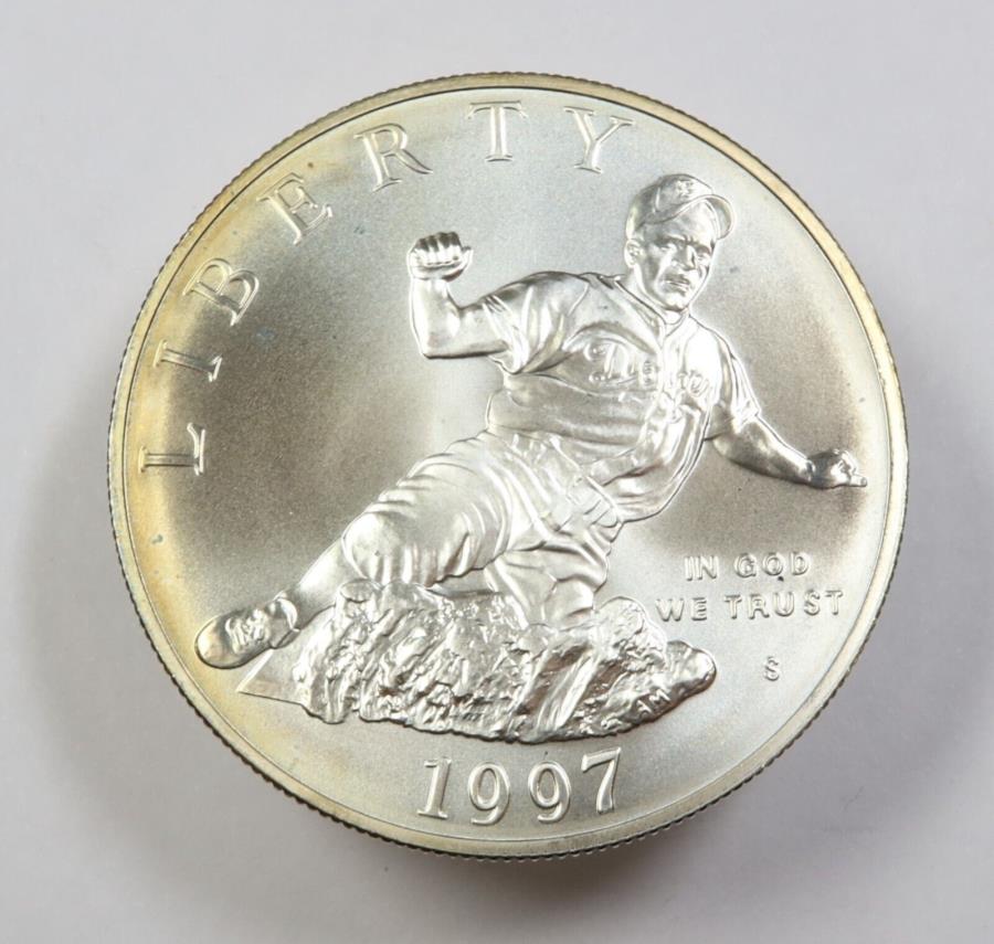 yɔi/iۏ؏tz AeB[NRC _RC [] 1997 szVo[_[$ 1WbL[r\50NLORC40700 1997 S Uncirculated Silver Dollar $1 Jackie Robinson 50th Anniversary Coin 40700