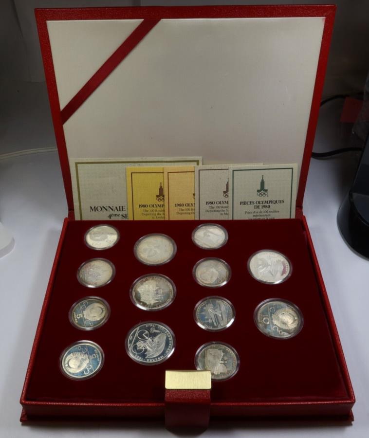 ڶ/ʼݾڽա ƥ 󥳥 [̵] 1980⥹|Сԥå13󥻥åȥܥåʬŪCOAS42122T 1980 RUSSIA MOSCOW | SILVER Olympic 13 Coin Set with Box &Partial COAs #42122T