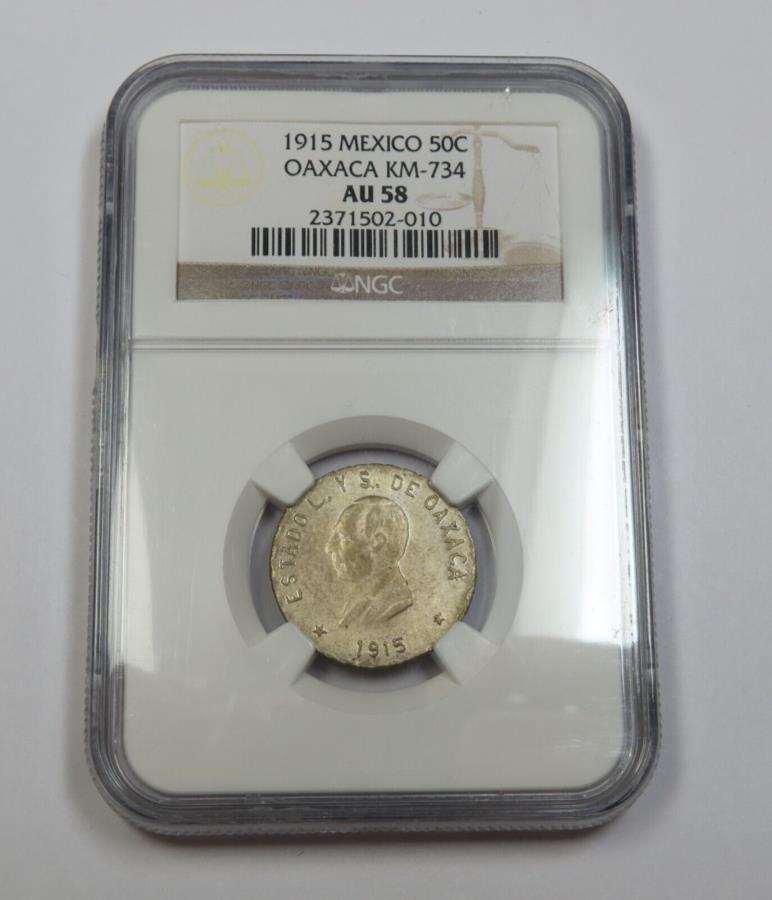 yɔi/iۏ؏tz AeB[NRC _RC [] 1915 NGC AU58 |LVR-Oaxaca 50 Centavos 50c Coin40212a 1915 NGC AU58 | MEXICO - OAXACA 50 Centavos 50c Coin #40212A