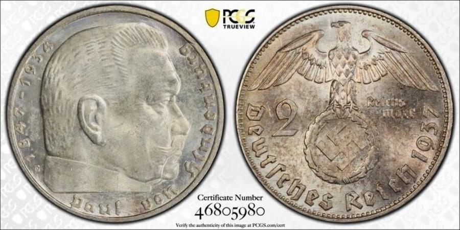 1937-Eɥ2ޡPCGS MS63åȡG4843СUNC J-366 1937-E Germany 2 Mark...