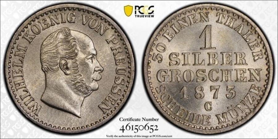 yɔi/iۏ؏tz AeB[NRC _RC [] 1873-ChCcvCZ1 Groschen PCGS MS65 LOTG4064 GEM BUI 1873-C Germany Prussia 1 Groschen PCGS MS65 Lot#G4064 Gem BU!