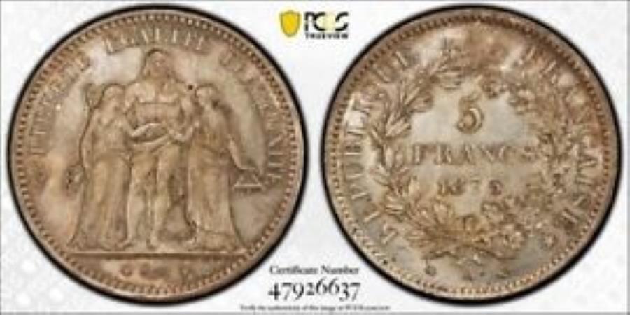 ڶ/ʼݾڽա ƥ 󥳥 [̵] 1873-A France 5 Francs PCGS MS63 LOTG5104 Large Silver GAD-475AF-334 1873-A France 5 Francs PCGS MS63 Lot#G5104 Large Silver! Gad-475a, F-334