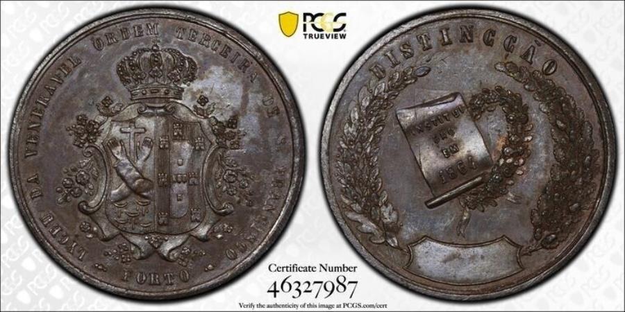  アンティークコイン モダンコイン  1864ポルトガル由緒ある第3注文メダルPCGS SP62ロット＃G4402 NICE UNC！ 1864 Portugal Venerable Third Order Medal PCGS SP62 Lot#G4402 Nice UNC!