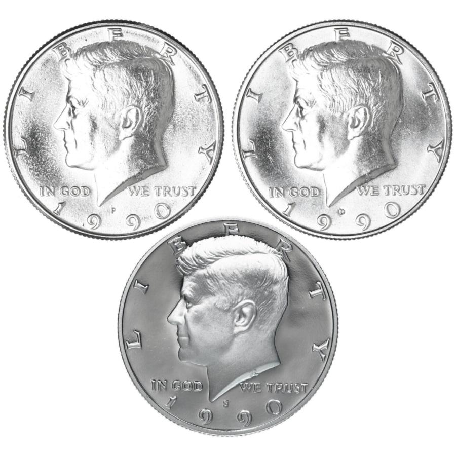 yɔi/iۏ؏tz AeB[NRC _RC [] 1990 P D S Kennedy Half Dollar Year Set ProofBu Us 3 Coin Lot 1990 P D S Kennedy Half Dollar Year Set Proof & BU US 3 Coin Lot