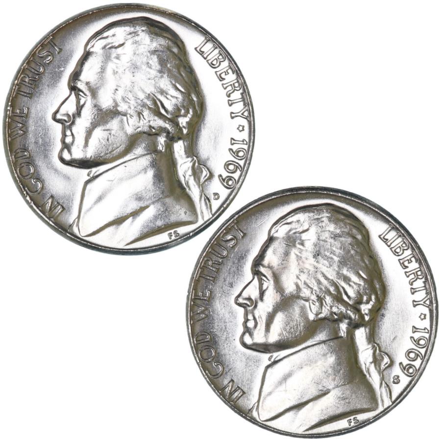 yɔi/iۏ؏tz AeB[NRC _RC [] 1969 D SWFt@[\jbPuAgz2RCNZbg 1969 D S Jefferson Nickel Brilliant Uncirculated 2 Coin Year Set
