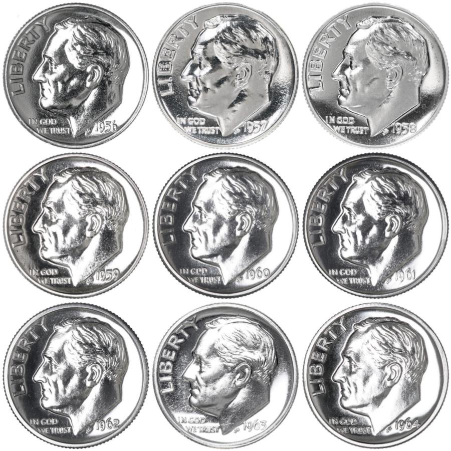 ڶ/ʼݾڽա ƥ 󥳥 [̵] 1956-1964롼٥ȥץ롼ե90󥷥СUSߥ9󥻥å 1956-1964 Roosevelt Dime Proof Run 90% Silver US Mint 9 Coin Set