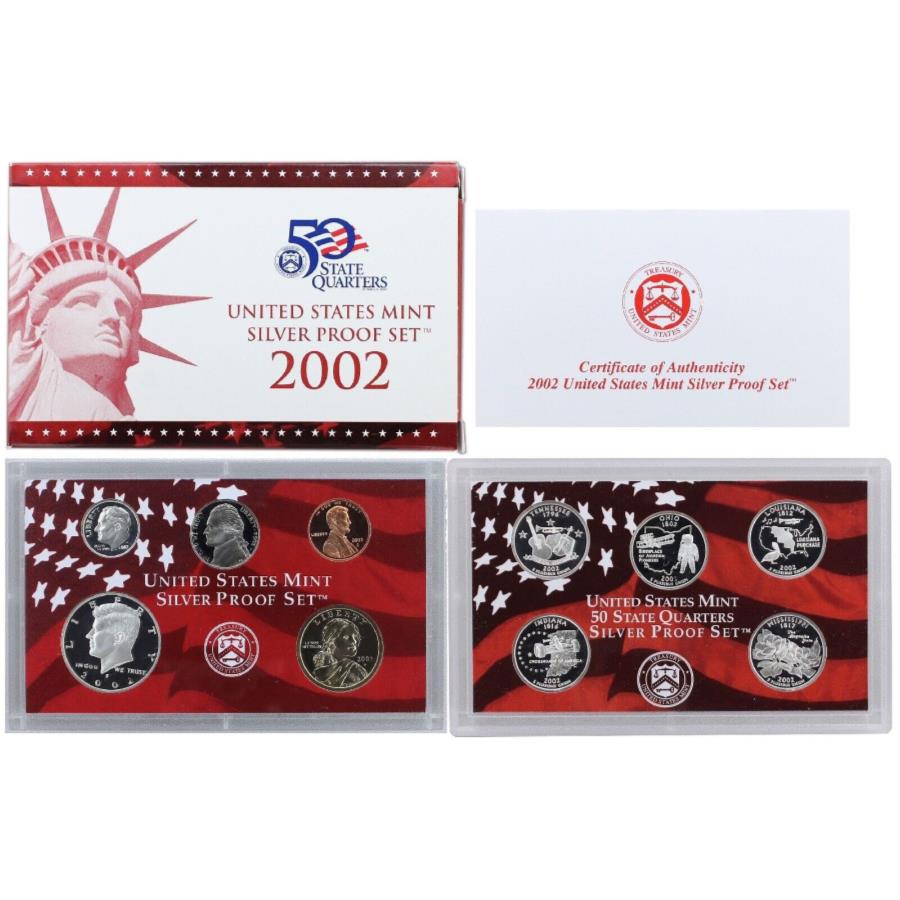 yɔi/iۏ؏tz AeB[NRC _RC [] 2002 Sv[tZbgIWi{bNXCOA 10RC90Vo[ 2002 S Proof Set Original Box & COA 10 Coins 90% Silver